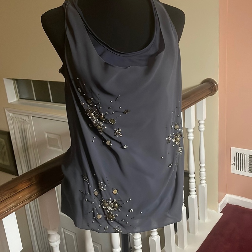 Robbi & Nikki - Gray cowl neck Tank with purple undertone. Size L.